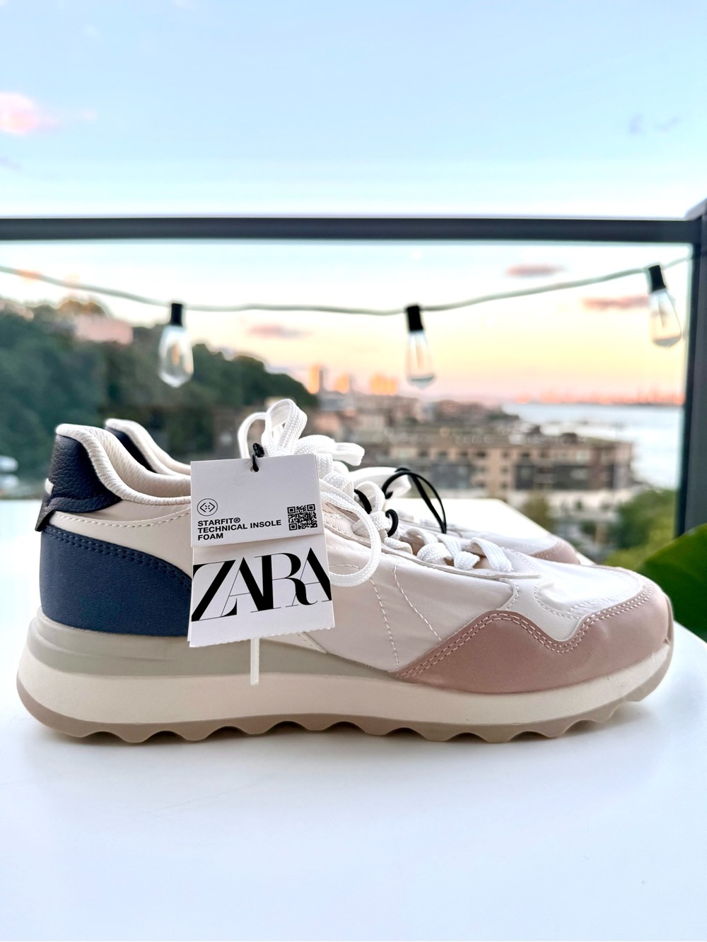 ❗️ZARA NEW Tri-Tone Sneakers in White, Pink & Blue. Size 7 ❗️